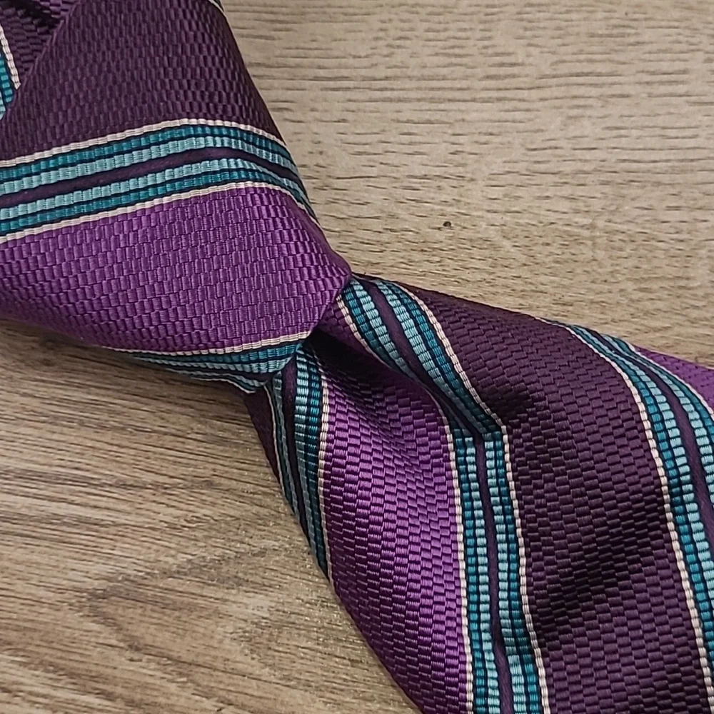 ETRO Italy Abstract‎ Purple Blue Striped Mens Silk Cotton Blend Mens Tie